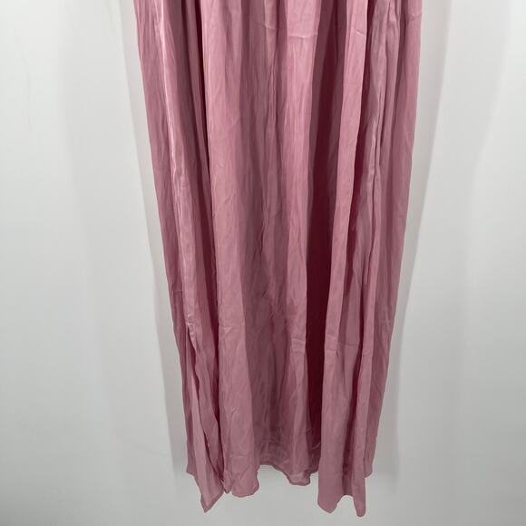 OLD NAVY Dress Large Satin Fit & Flare Sleeveless Smocked Midi Pink V-Neck NWT - Picture 12 of 14